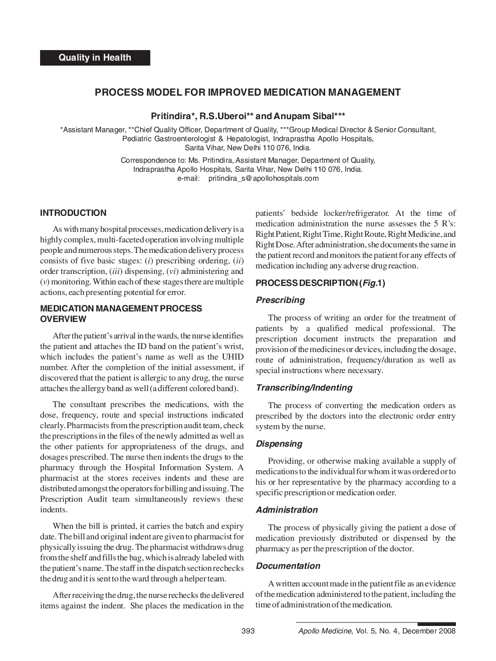 Process Model for Improved Medication Management