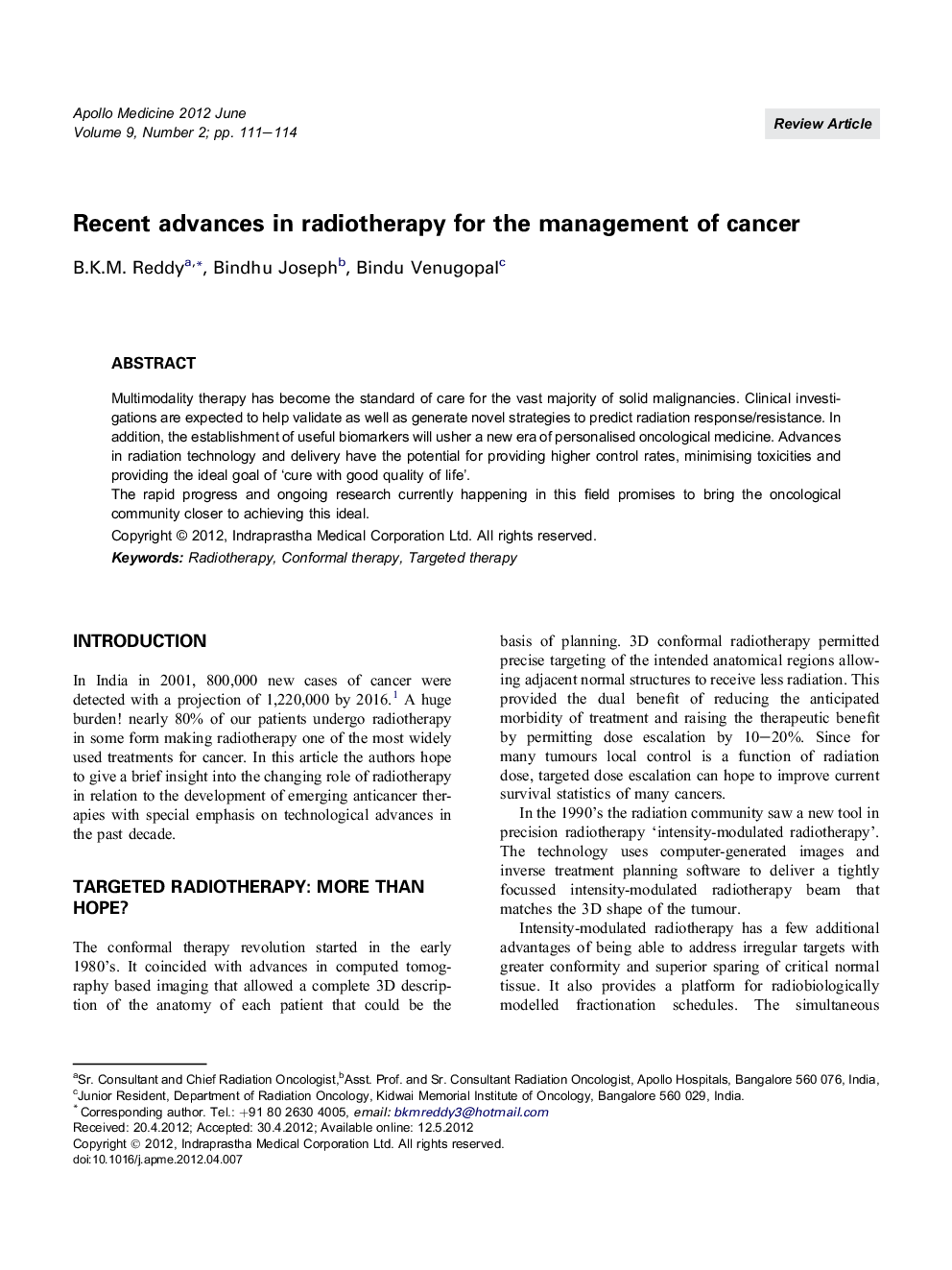 Recent advances in radiotherapy for the management of cancer