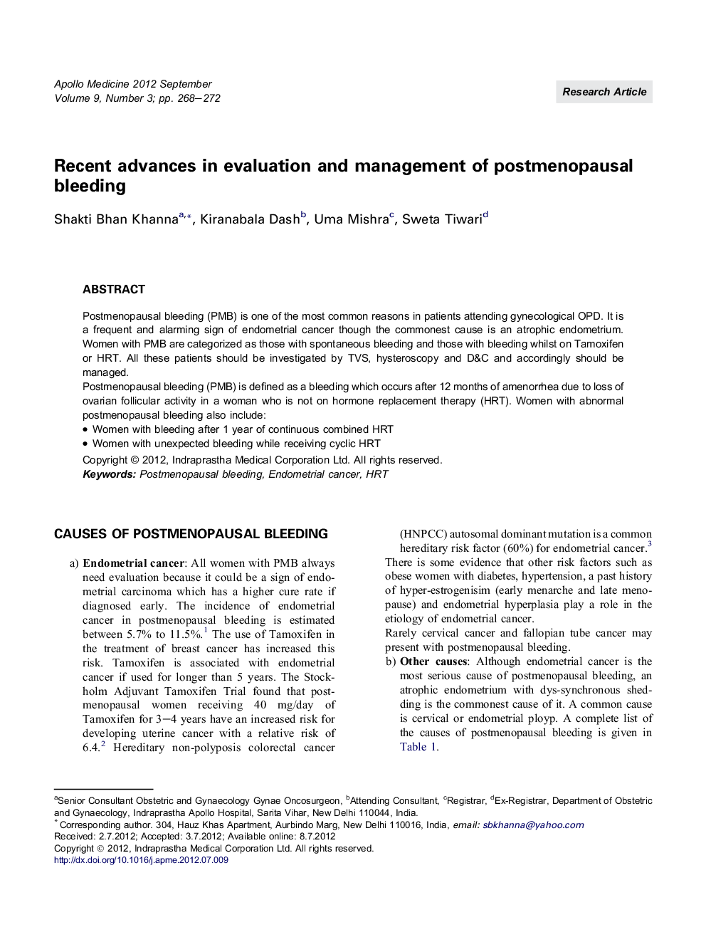 Recent advances in evaluation and management of postmenopausal bleeding