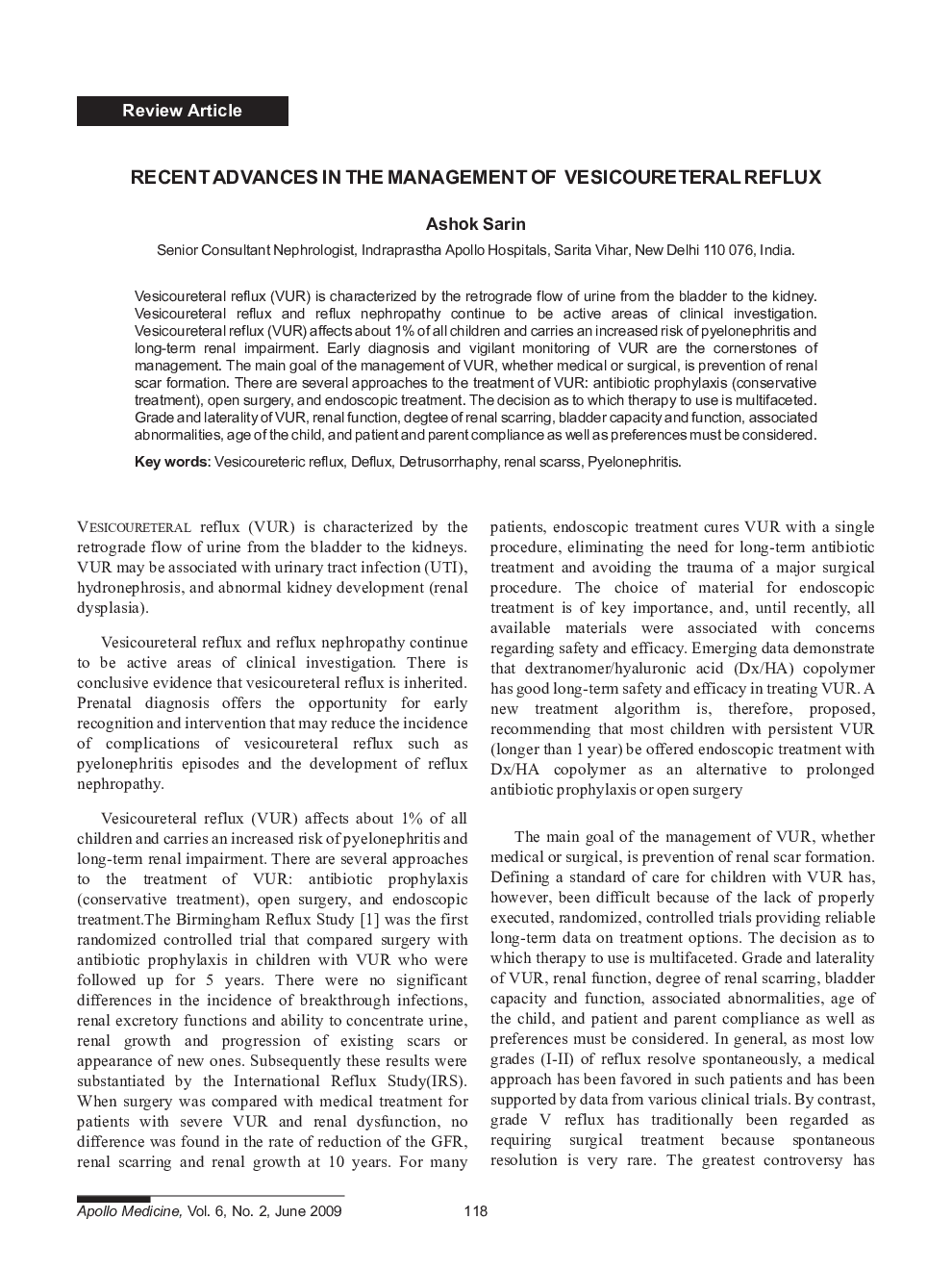 Recent Advances in the Management of Vesicoureteral Reflux