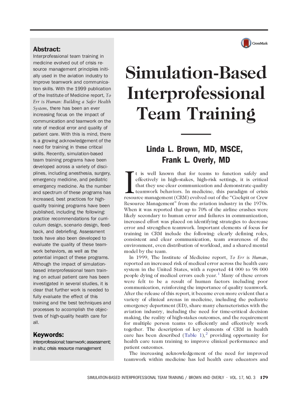 Simulation-Based Interprofessional Team Training