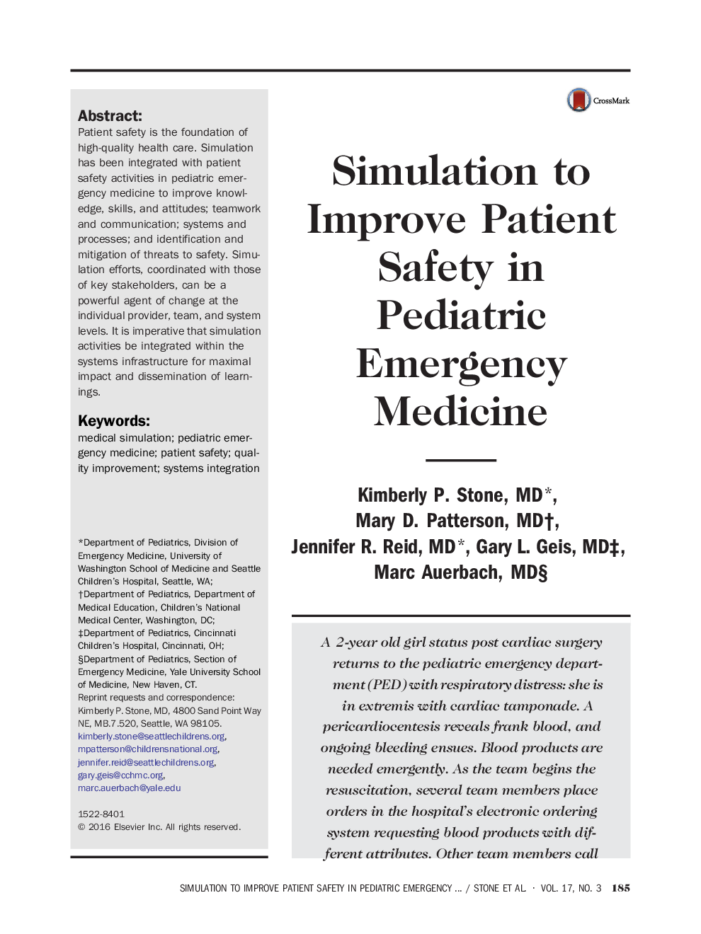 Simulation to Improve Patient Safety in Pediatric Emergency Medicine