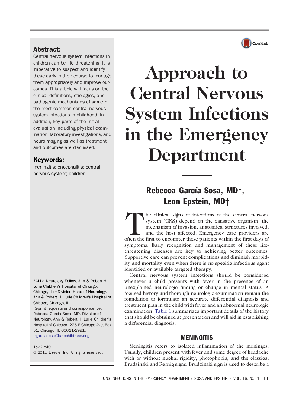 Approach to Central Nervous System Infections in the Emergency Department
