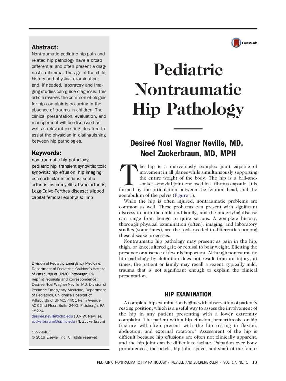 Pediatric Nontraumatic Hip Pathology