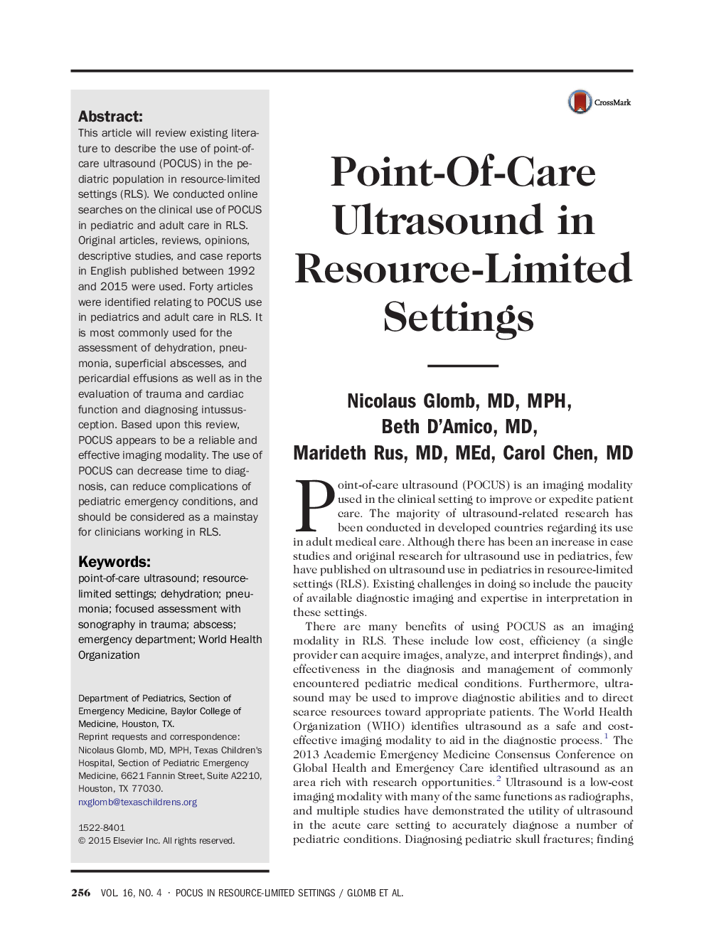 Point-Of-Care Ultrasound in Resource-Limited Settings 