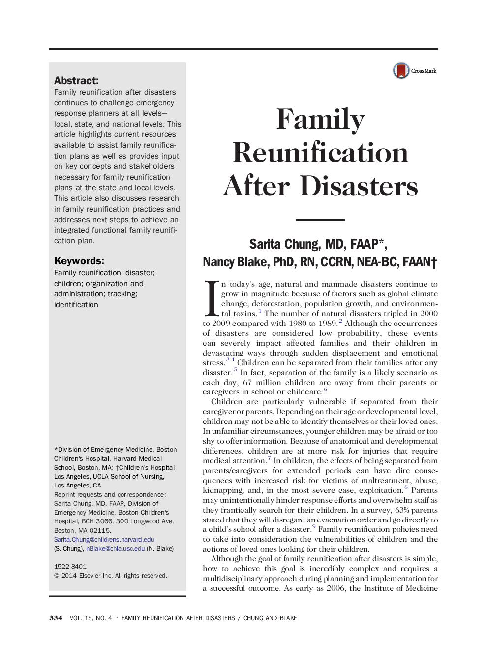 Family Reunification After Disasters