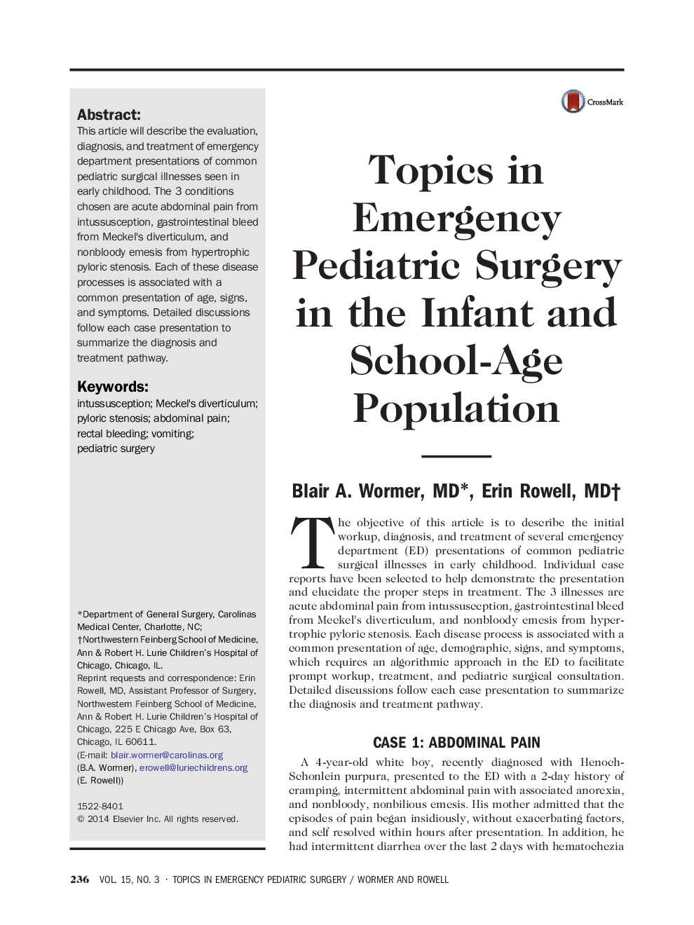 Topics in Emergency Pediatric Surgery in the Infant and School-Age Population