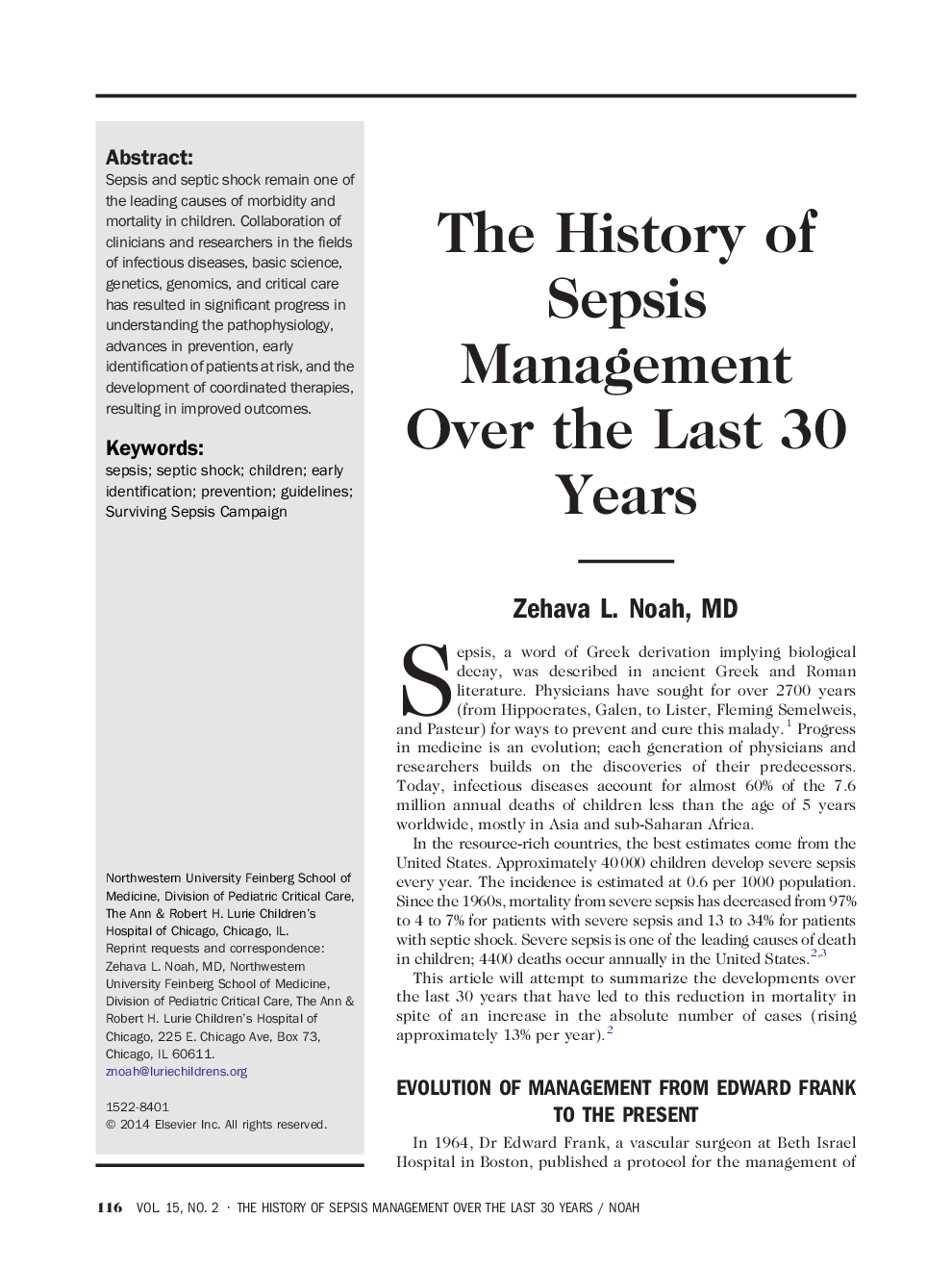 The History of Sepsis Management Over the Last 30 Years