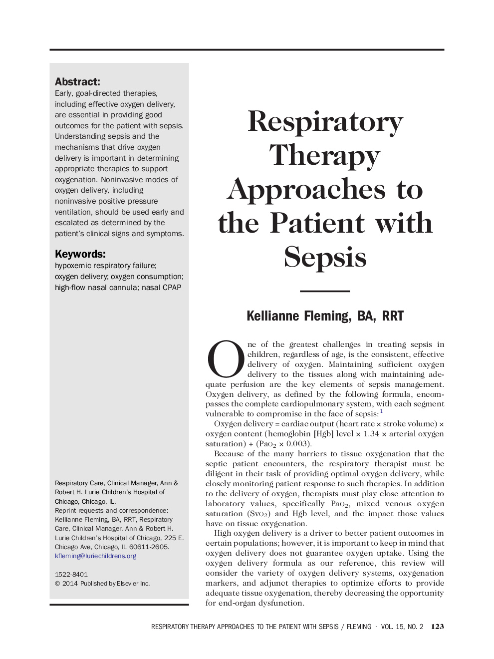 Respiratory Therapy Approaches to the Patient with Sepsis