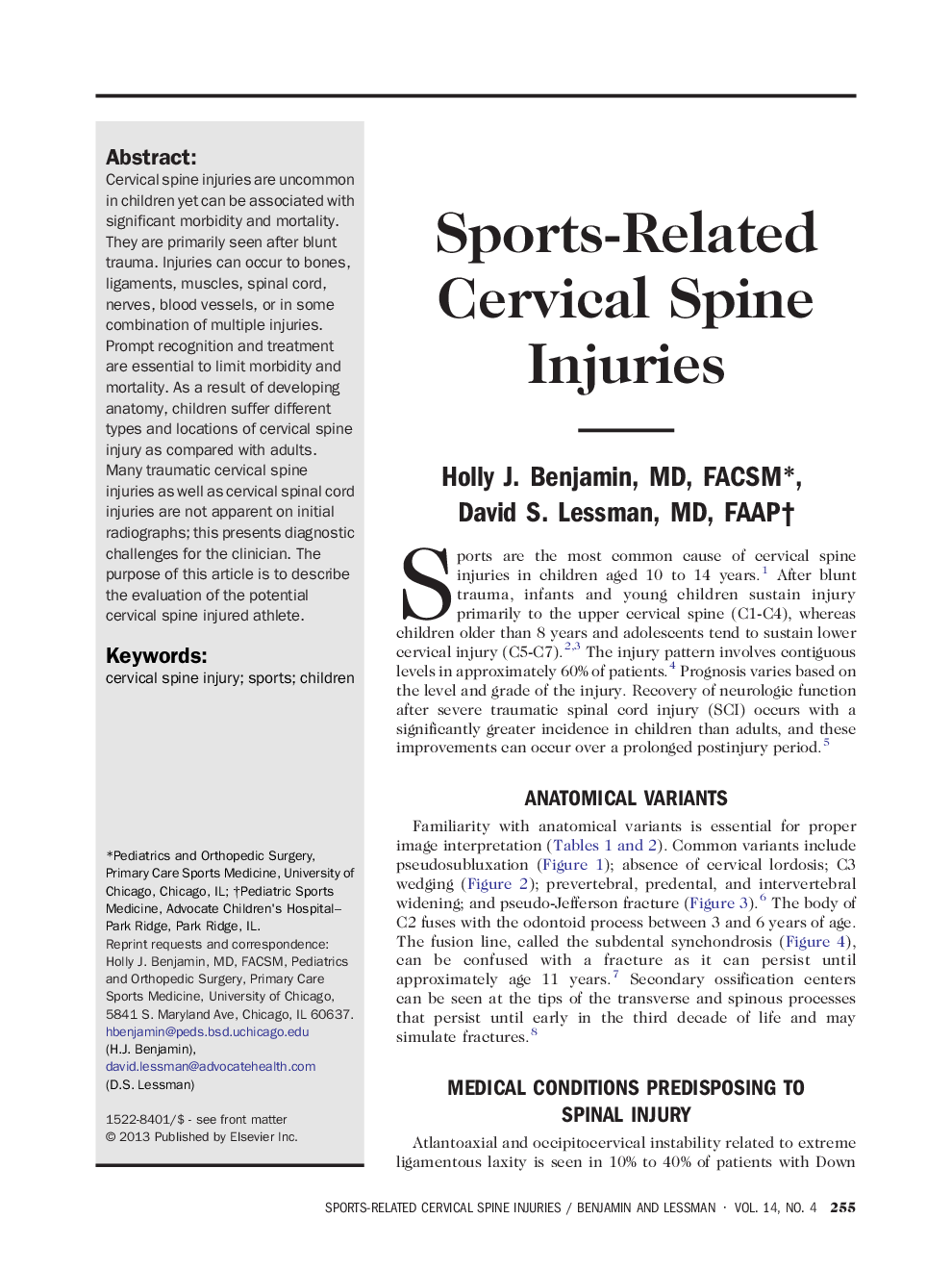 Sports-Related Cervical Spine Injuries
