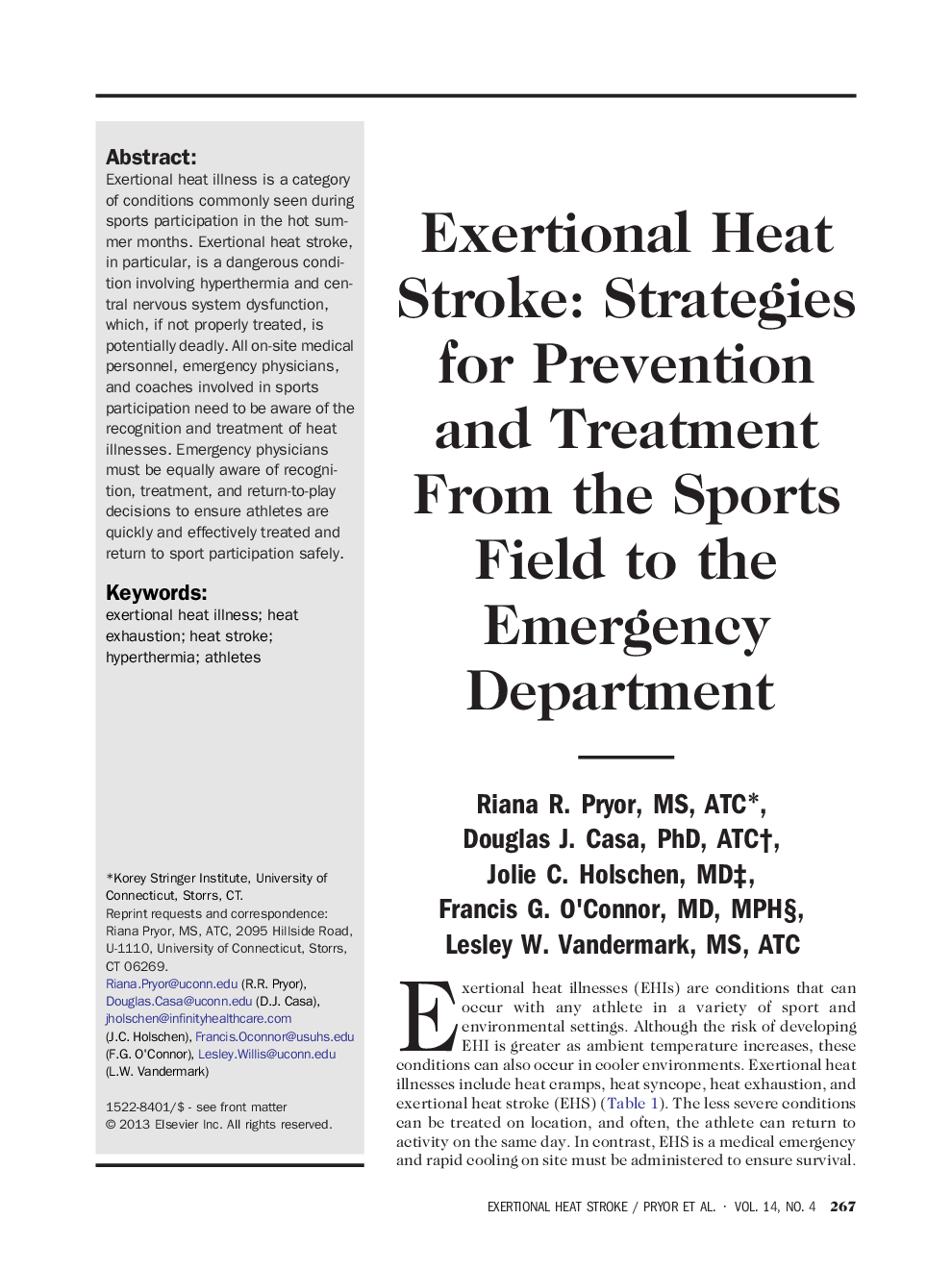 Exertional Heat Stroke: Strategies for Prevention and Treatment From the Sports Field to the Emergency Department 