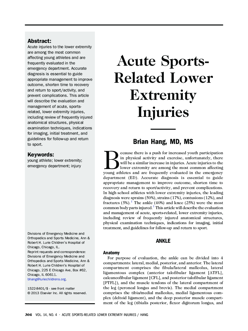 Acute Sports-Related Lower Extremity Injuries