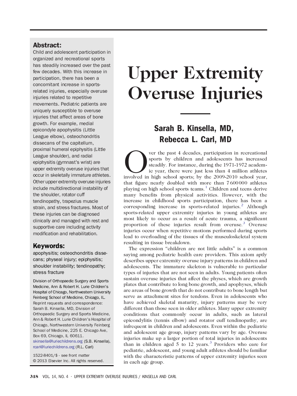 Upper Extremity Overuse Injuries