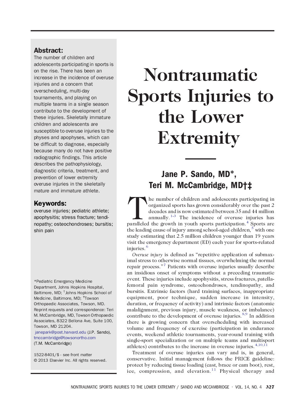 Nontraumatic Sports Injuries to the Lower Extremity 