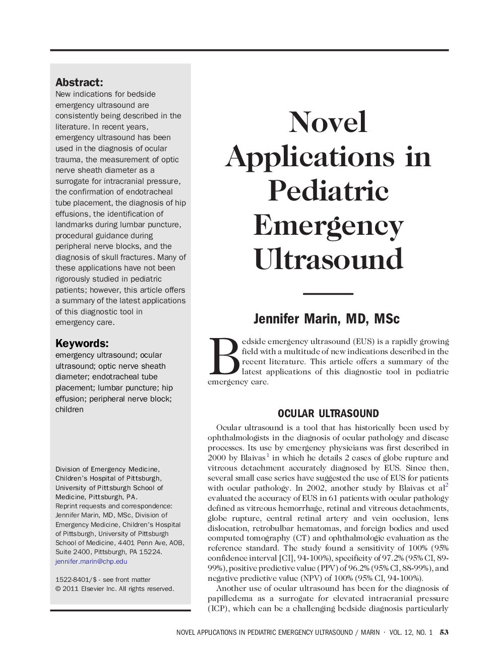 Novel Applications in Pediatric Emergency Ultrasound