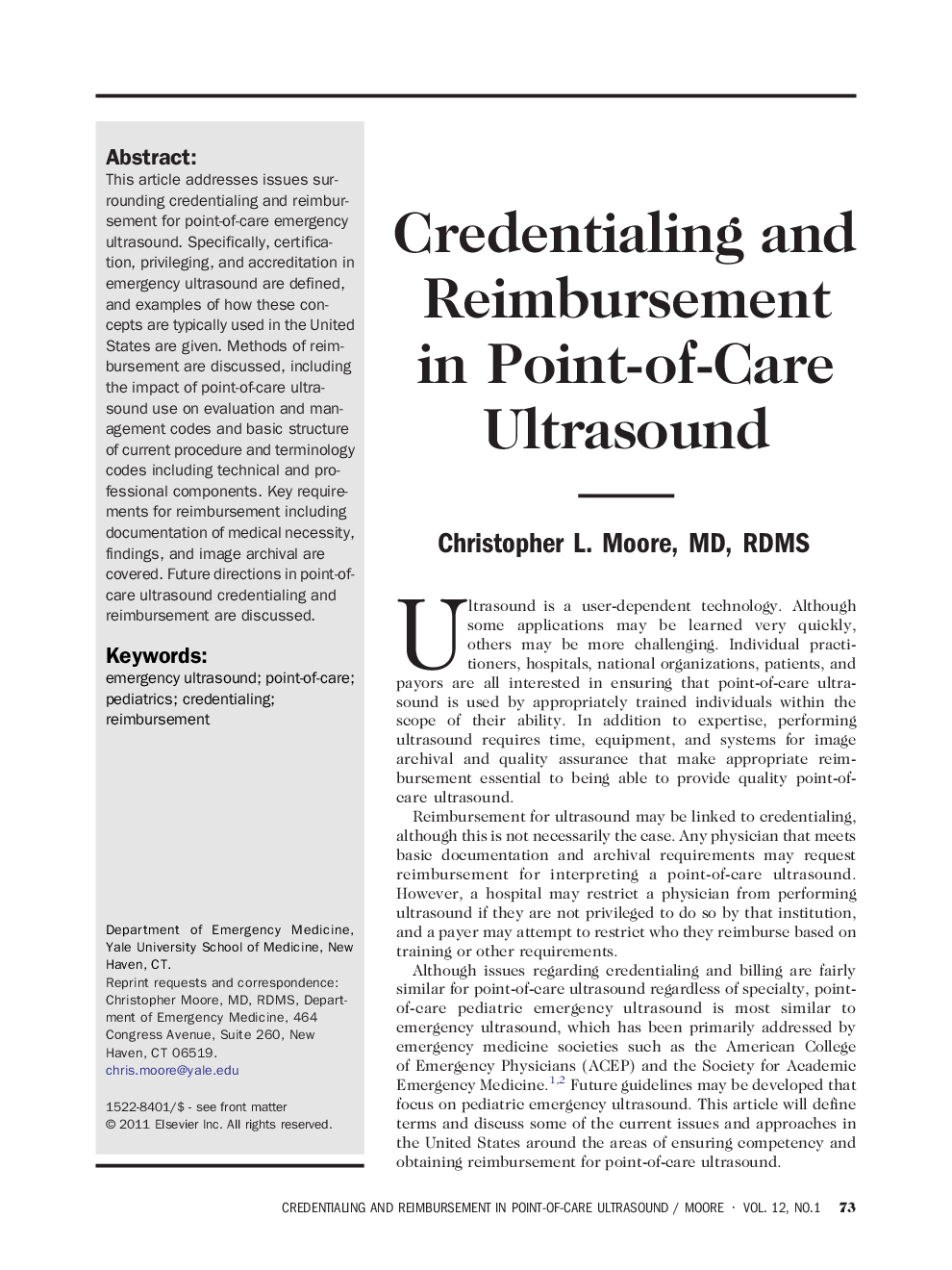 Credentialing and Reimbursement in Point-of-Care Ultrasound