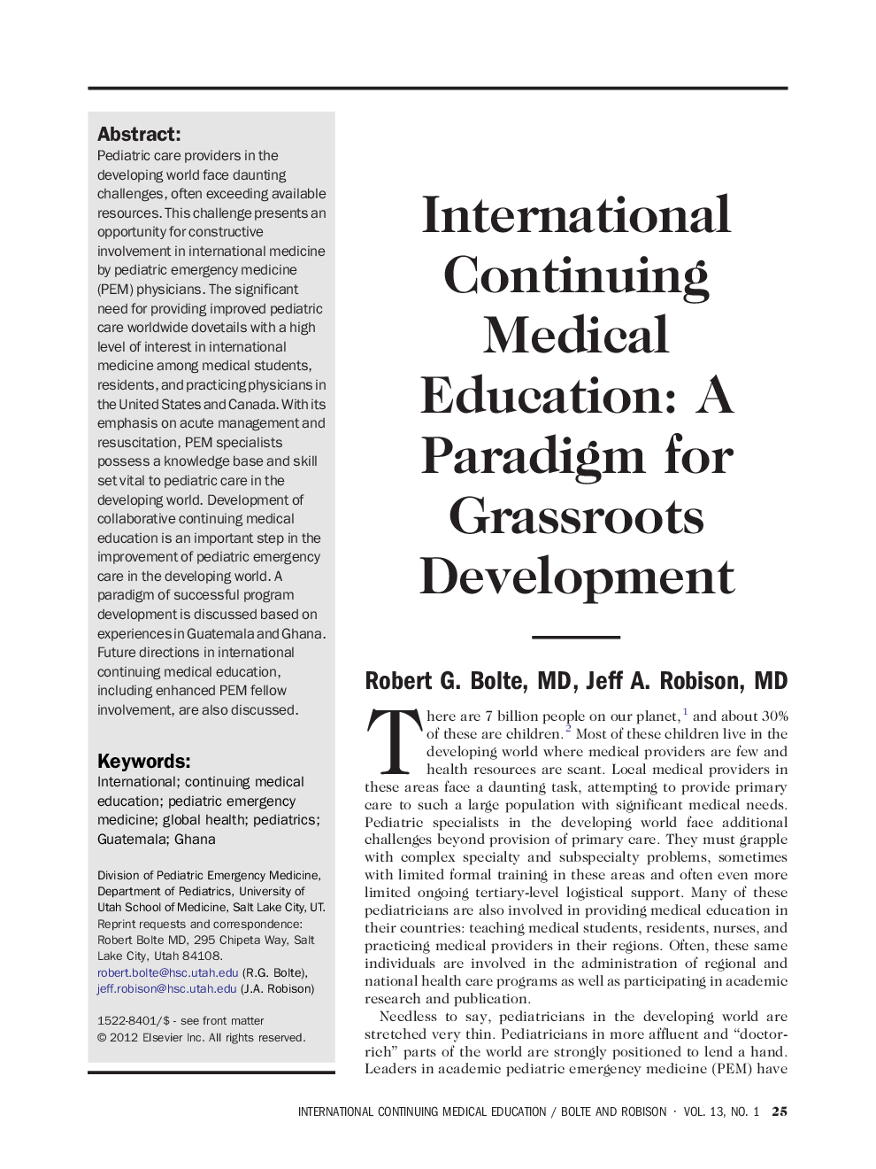 International Continuing Medical Education: A Paradigm for Grassroots Development