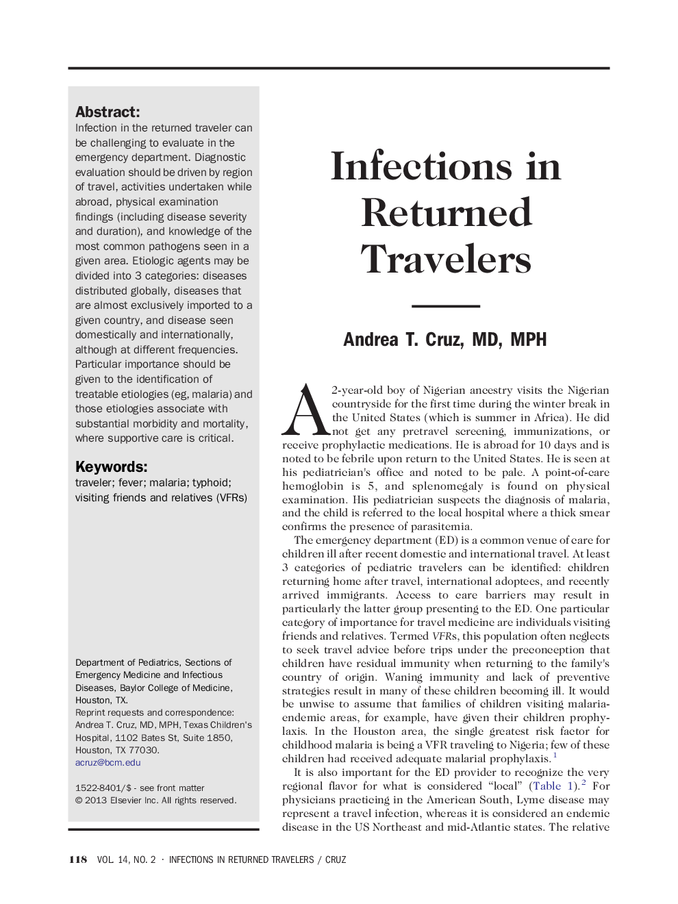 Infections in Returned Travelers