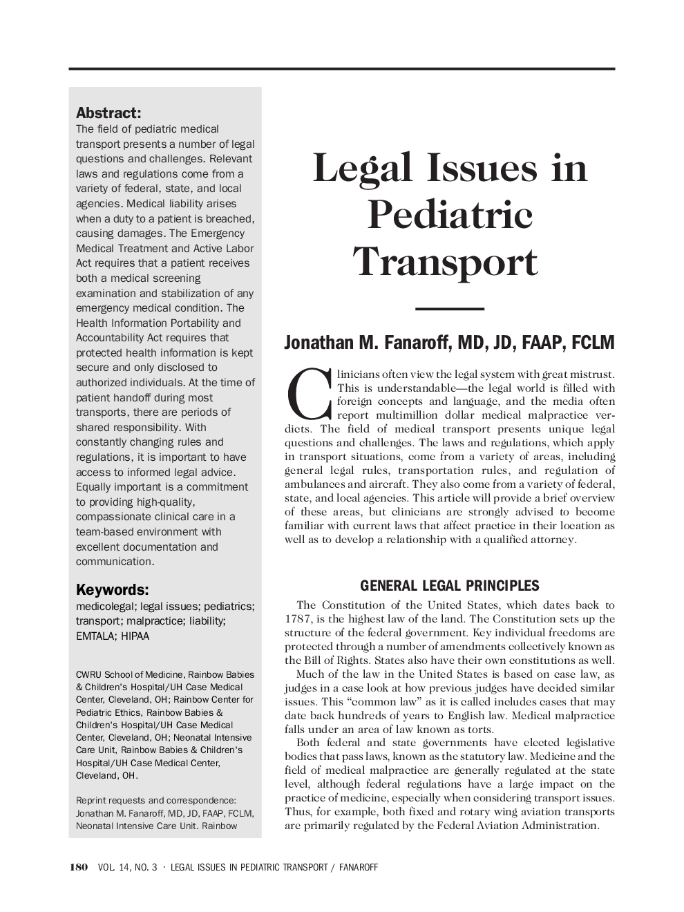 Legal Issues in Pediatric Transport