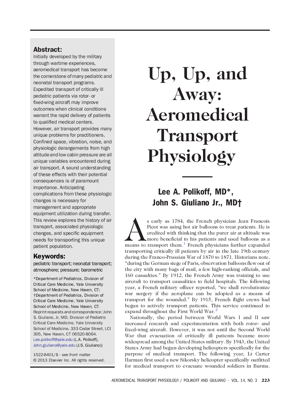 Up, Up, and Away: Aeromedical Transport Physiology 