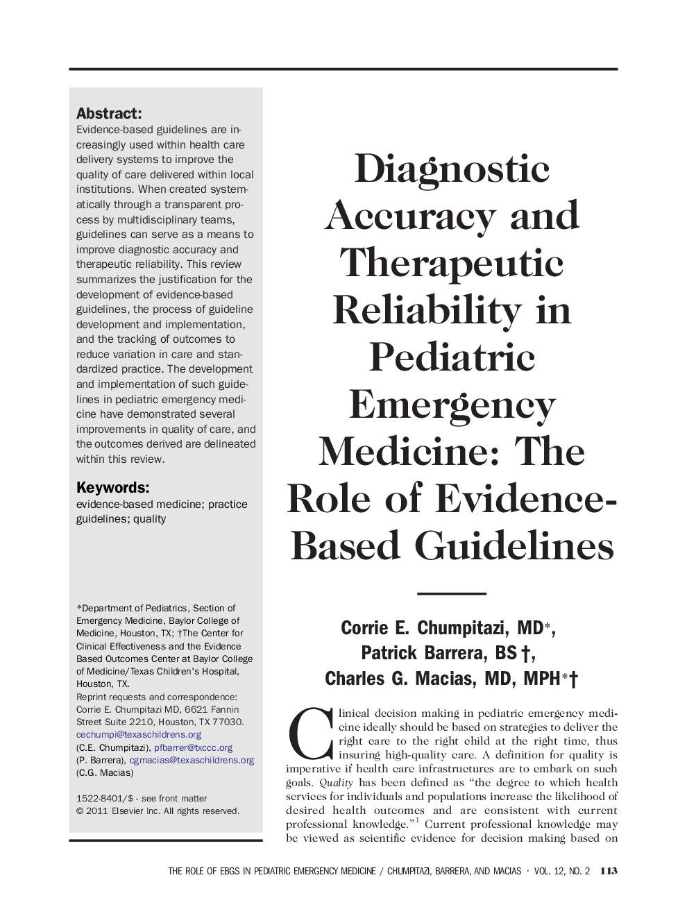 Diagnostic Accuracy and Therapeutic Reliability in Pediatric Emergency Medicine: The Role of Evidence-Based Guidelines