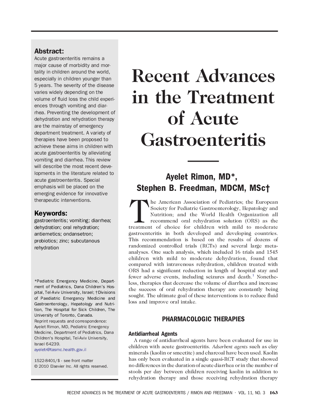 Recent Advances in the Treatment of Acute Gastroenteritis