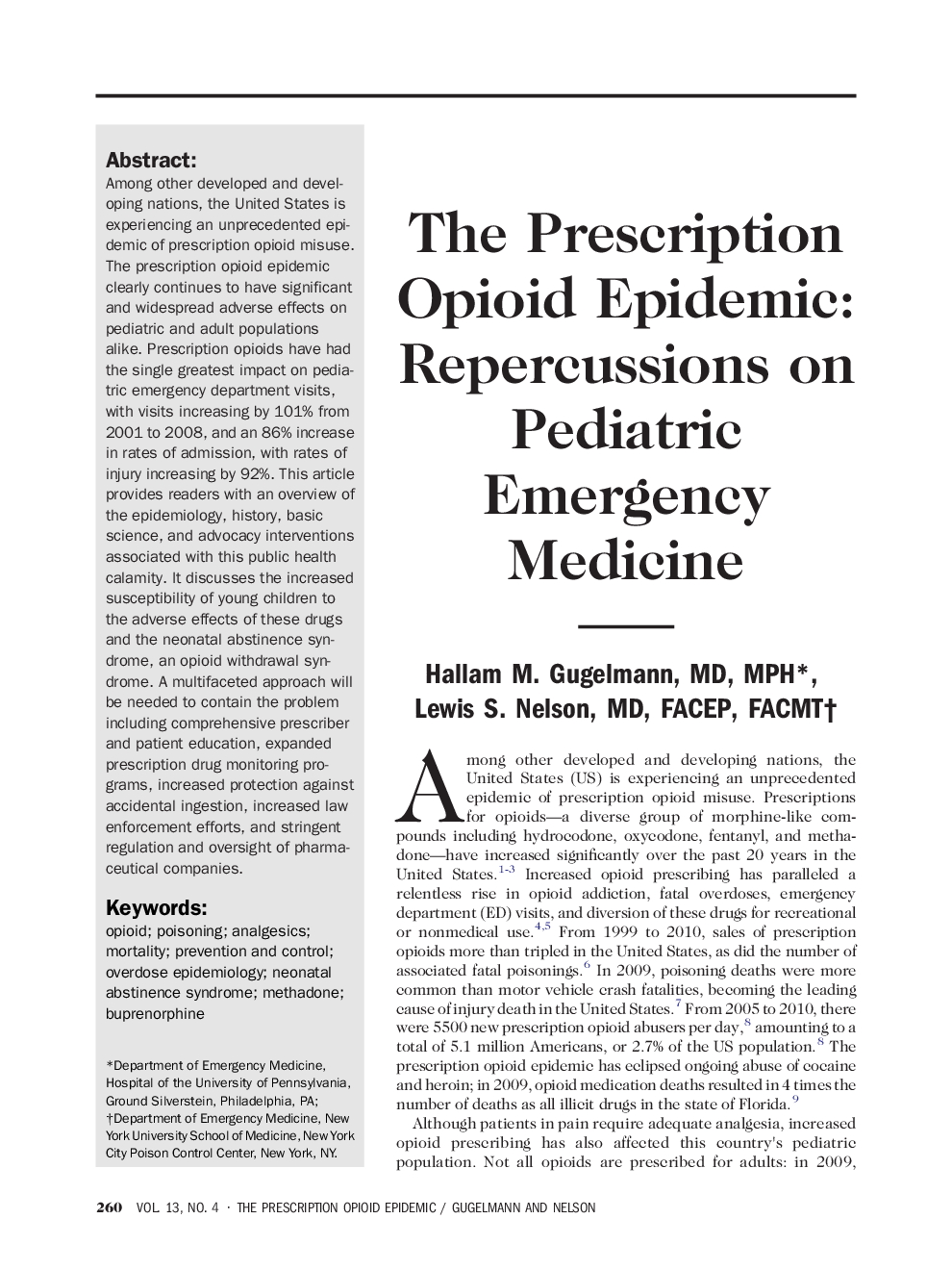 The Prescription Opioid Epidemic: Repercussions on Pediatric Emergency Medicine