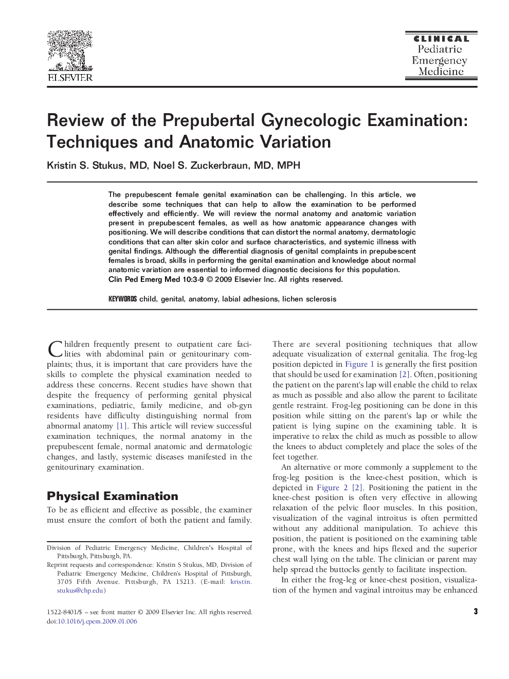 Review of the Prepubertal Gynecologic Examination: Techniques and Anatomic Variation