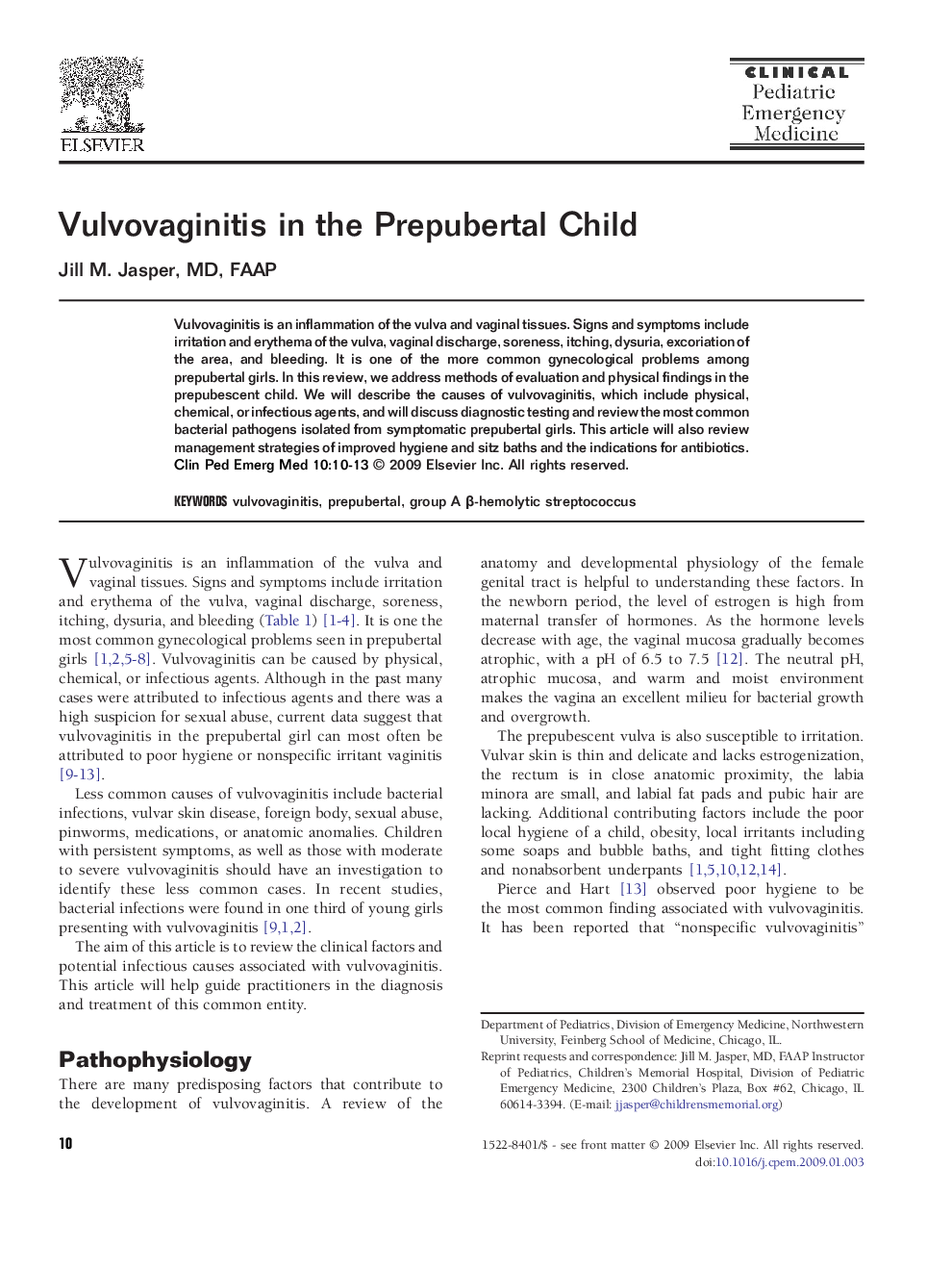 Vulvovaginitis in the Prepubertal Child