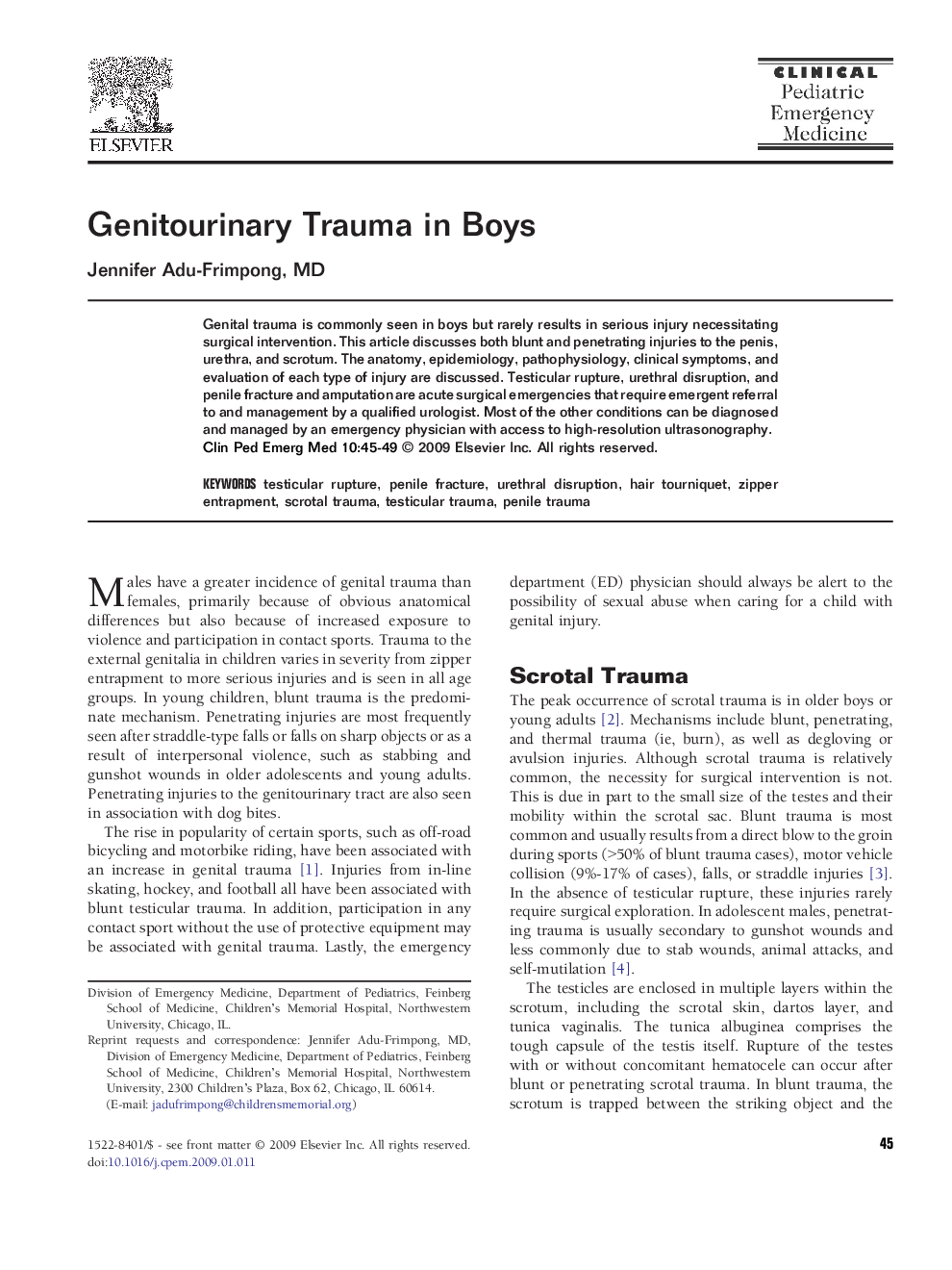 Genitourinary Trauma in Boys