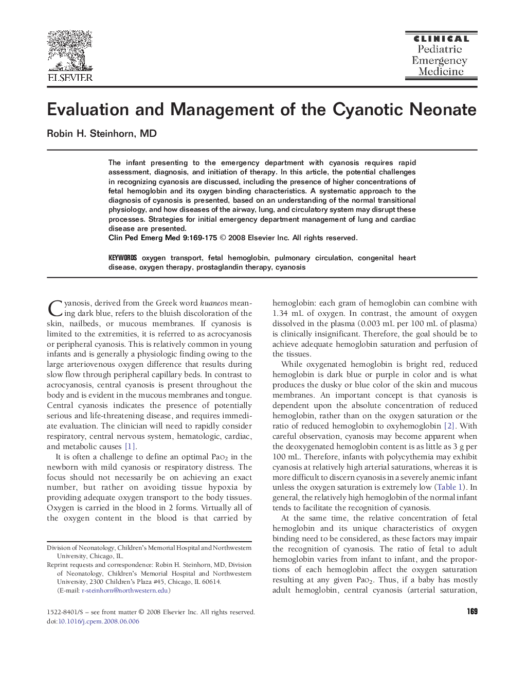 Evaluation and Management of the Cyanotic Neonate