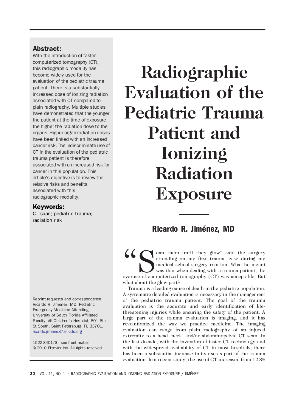 Radiographic Evaluation of the Pediatric Trauma Patient and Ionizing Radiation Exposure