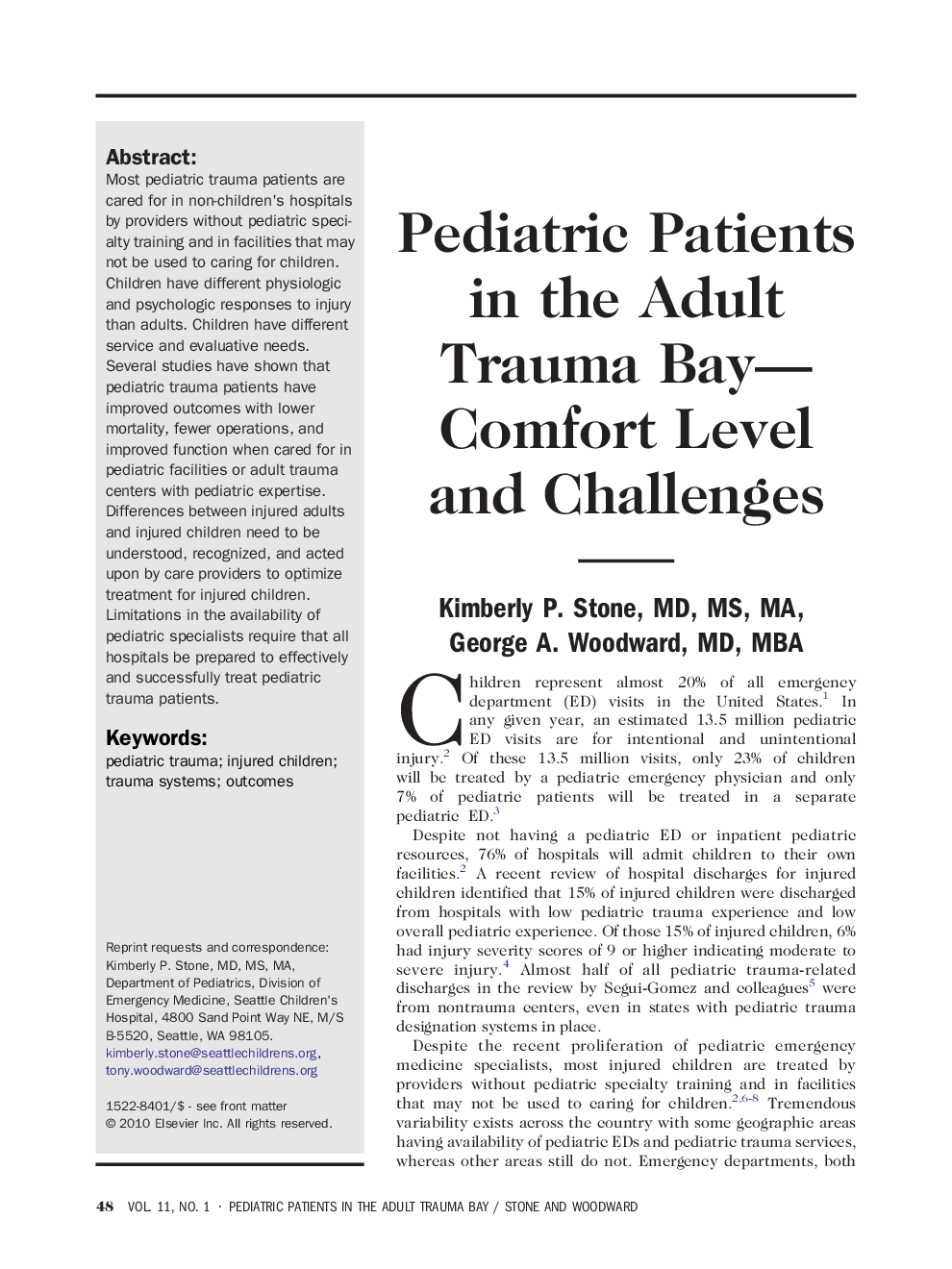 Pediatric Patients in the Adult Trauma Bay—Comfort Level and Challenges