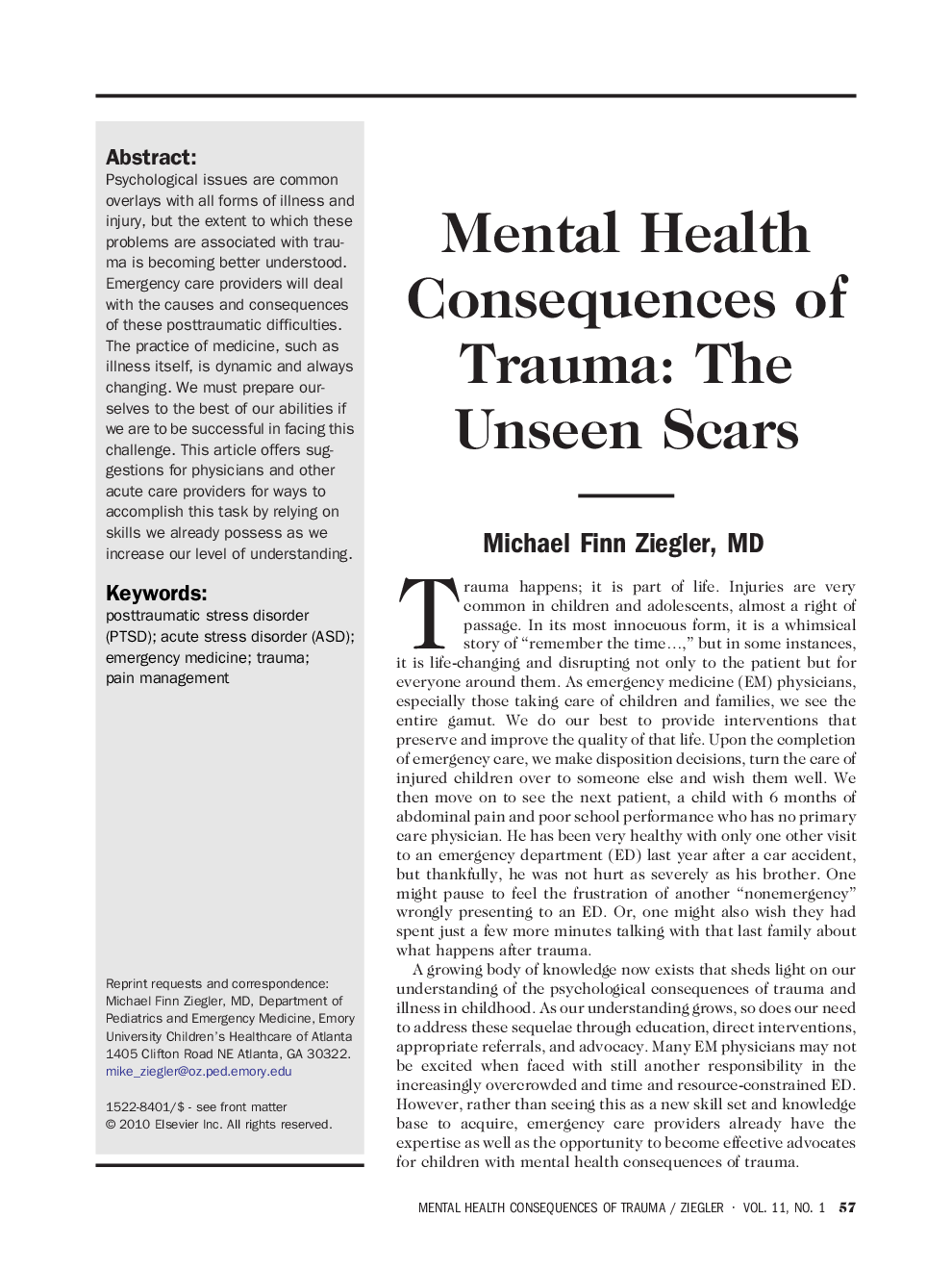 Mental Health Consequences of Trauma: The Unseen Scars