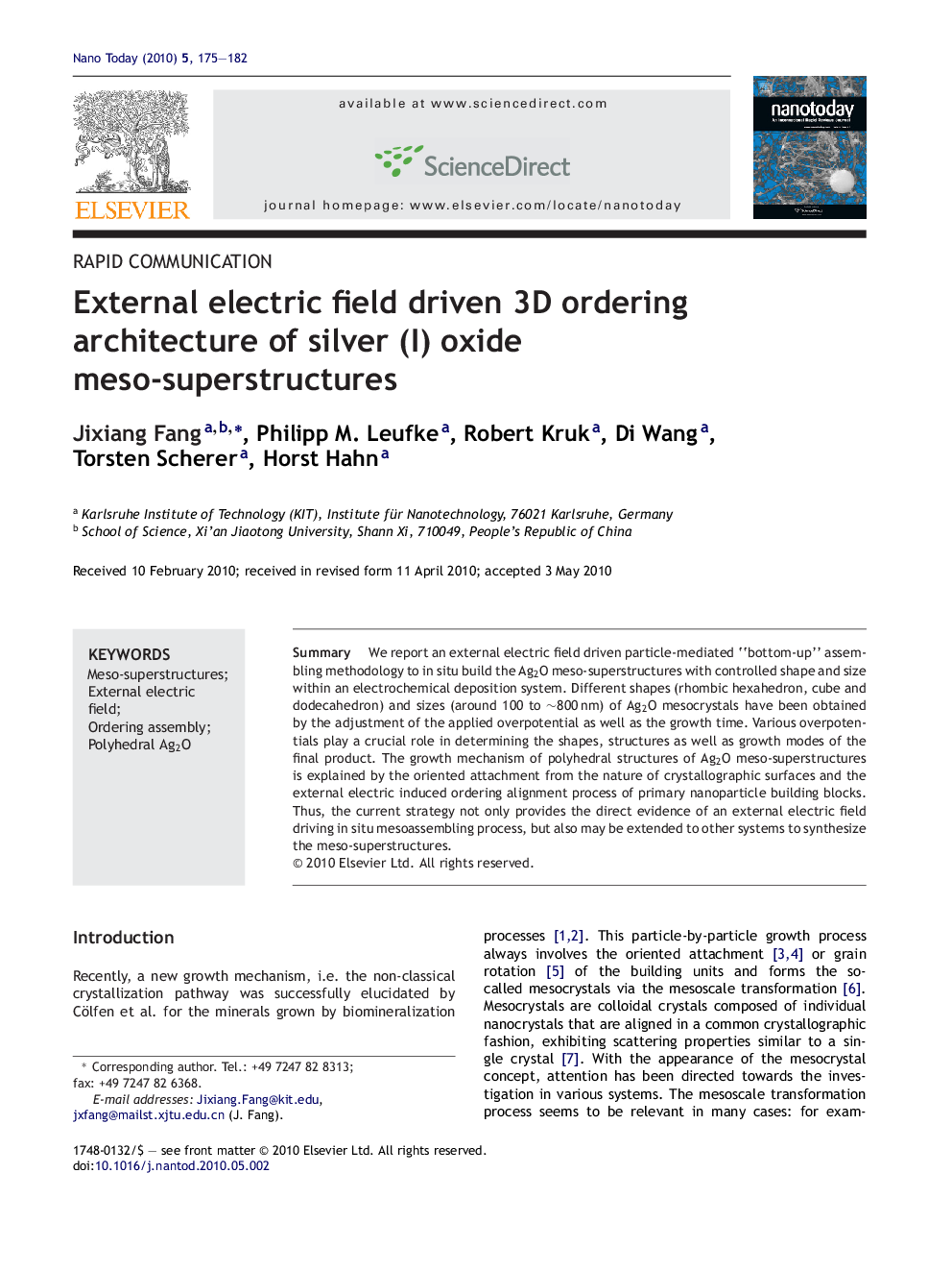 External electric field driven 3D ordering architecture of silver (I) oxide meso-superstructures