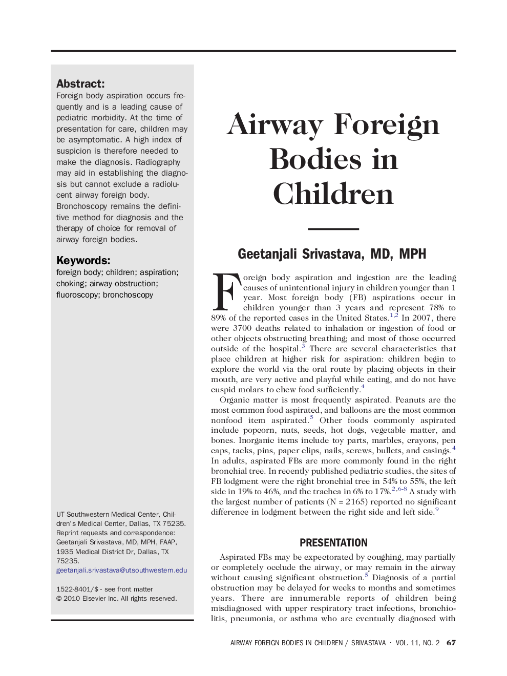 Airway Foreign Bodies in Children