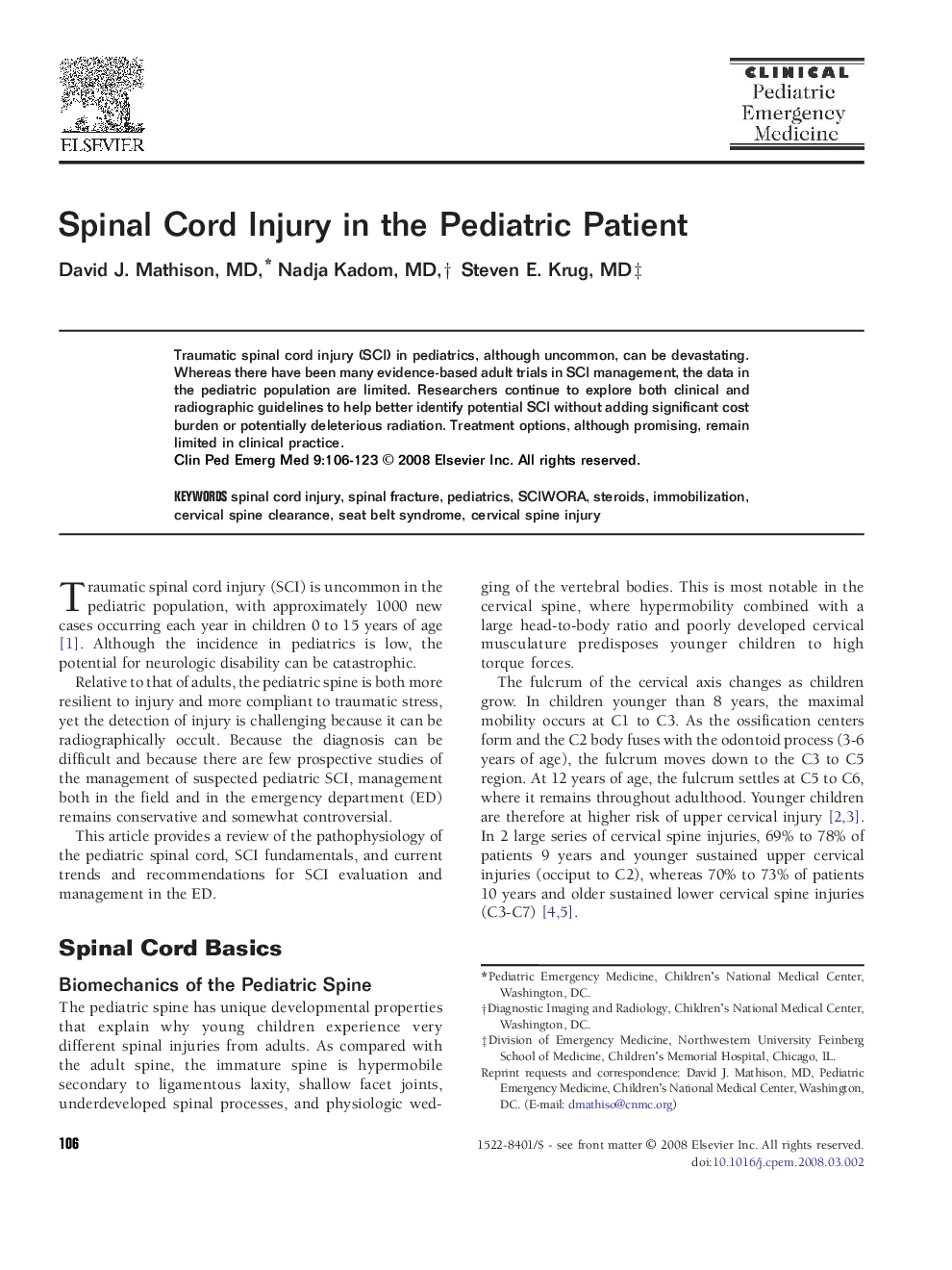 Spinal Cord Injury in the Pediatric Patient