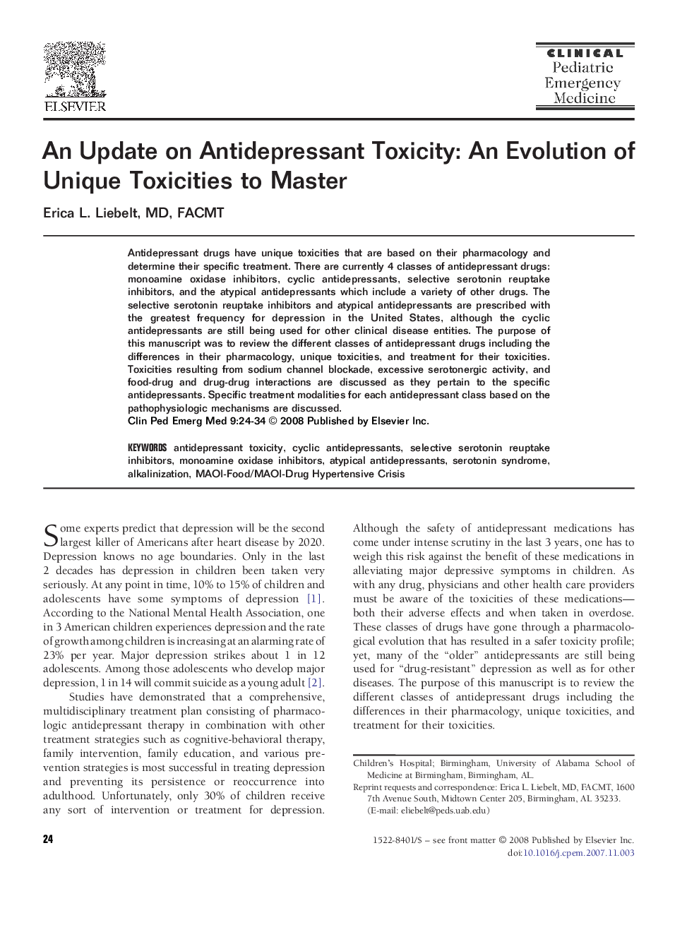 An Update on Antidepressant Toxicity: An Evolution of Unique Toxicities to Master