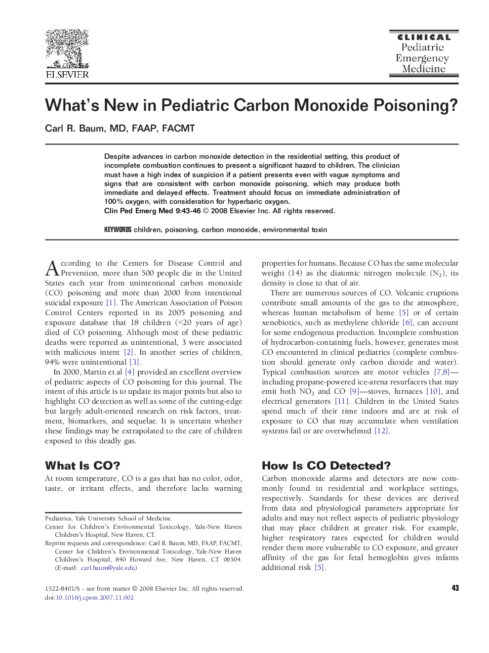 What's New in Pediatric Carbon Monoxide Poisoning?