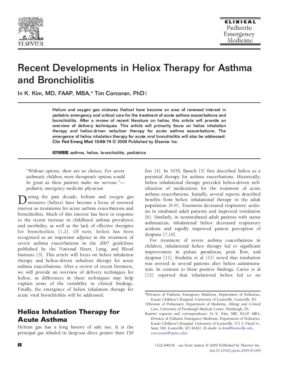 Recent Developments in Heliox Therapy for Asthma and Bronchiolitis