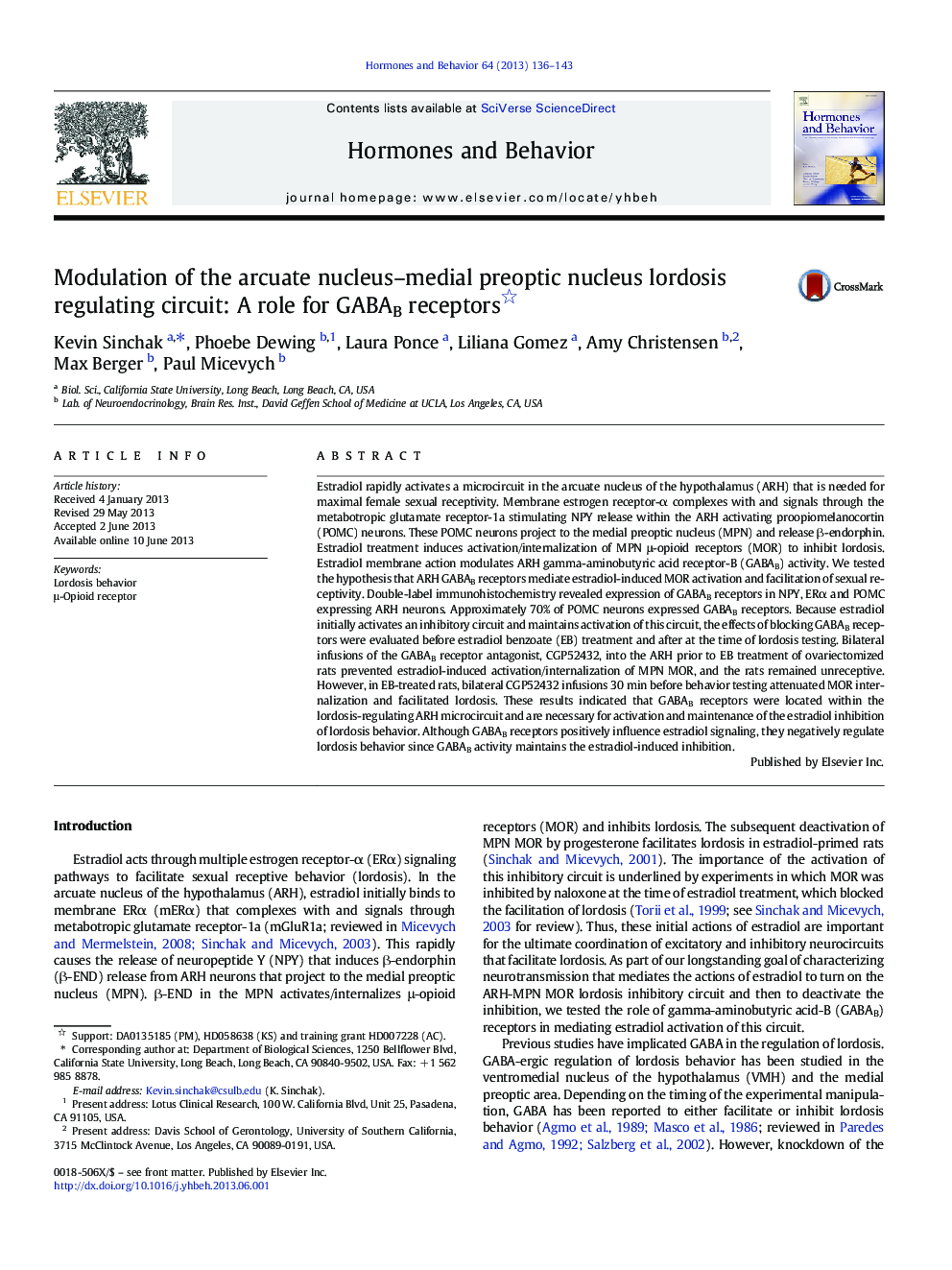 Modulation of the arcuate nucleus–medial preoptic nucleus lordosis regulating circuit: A role for GABAB receptors 