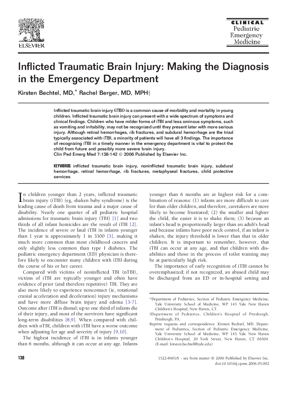 Inflicted Traumatic Brain Injury: Making the Diagnosis in the Emergency Department