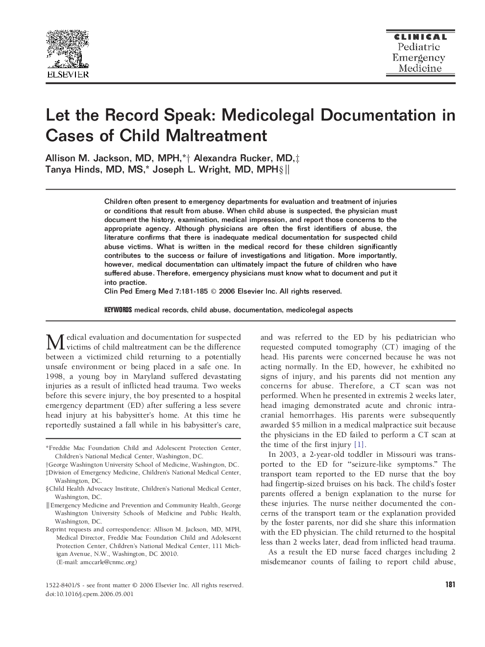 Let the Record Speak: Medicolegal Documentation in Cases of Child Maltreatment