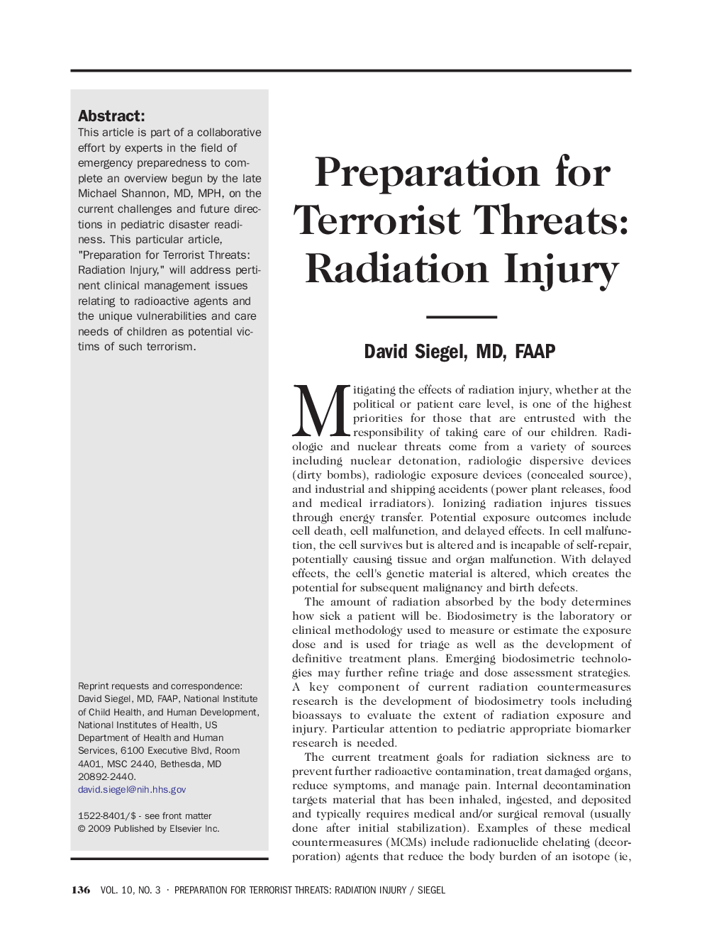 عکس صفحه اول مقاله: Preparation for Terrorist Threats: Radiation Injury Preparation for Terrorist Threats: Radiation Injury