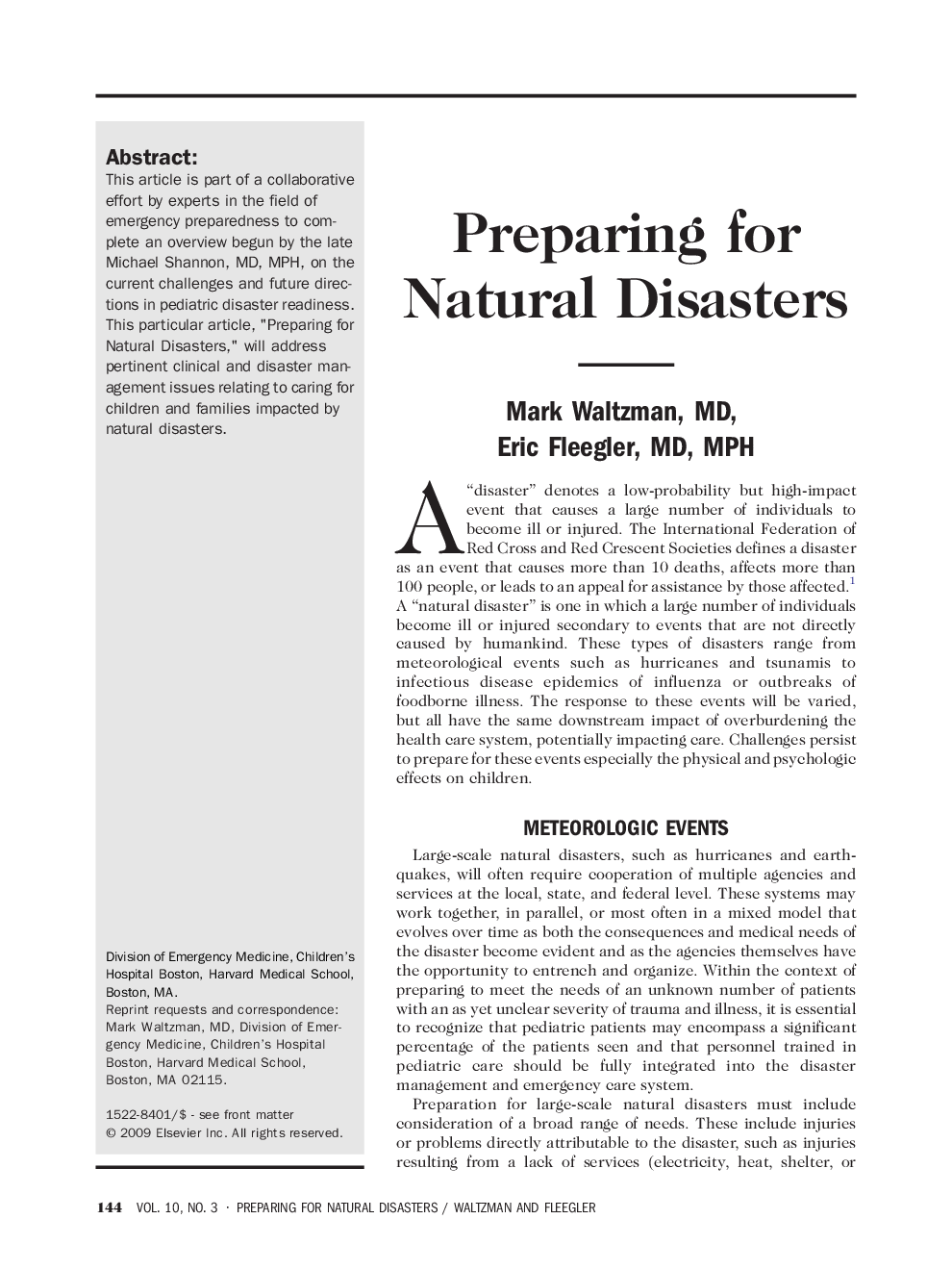 Preparing for Natural Disasters