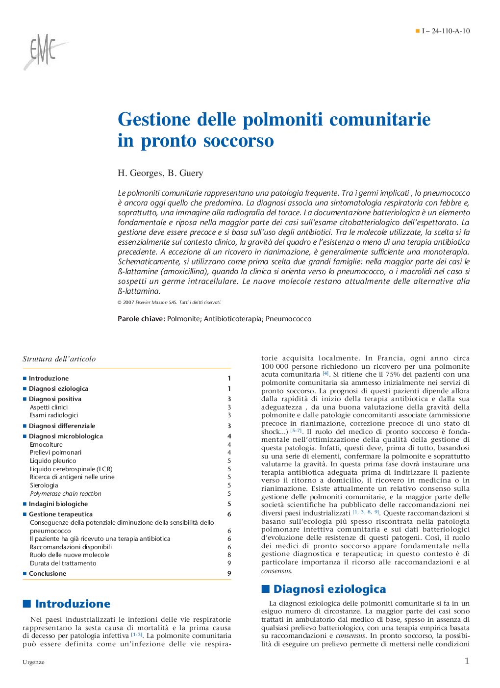 Gestione delle polmoniti comunitarie in pronto soccorso