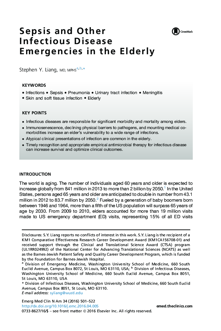 Sepsis and Other Infectious Disease Emergencies in the Elderly