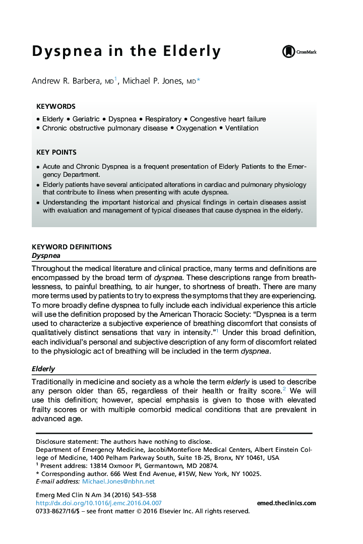 Dyspnea in the Elderly