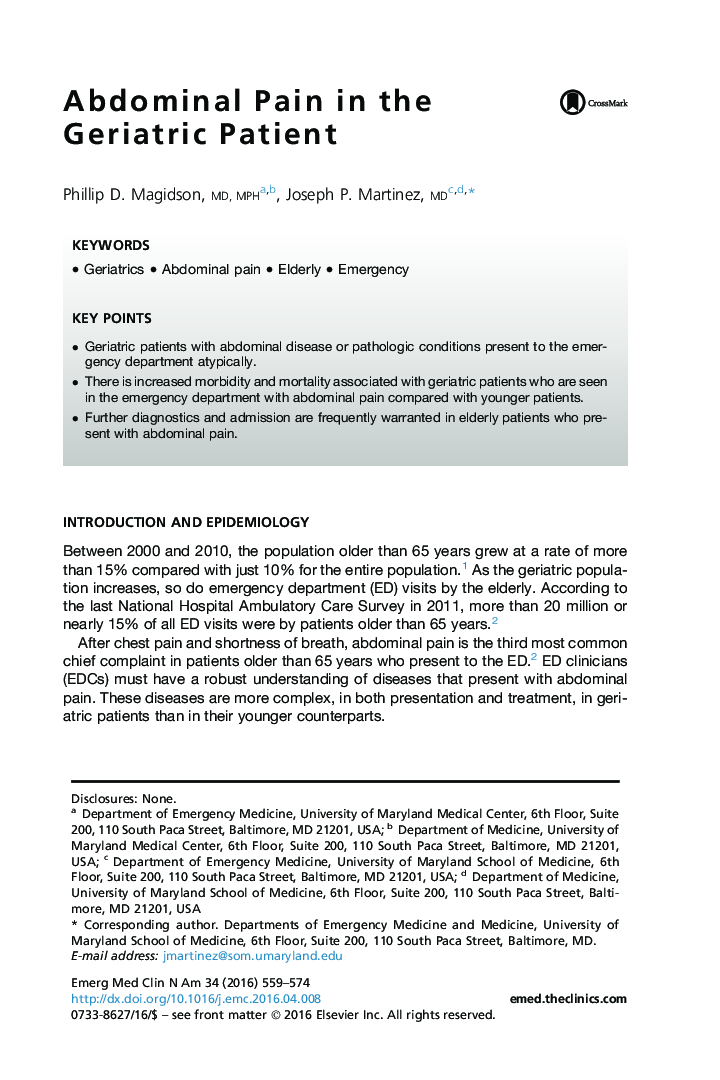 Abdominal Pain in the Geriatric Patient