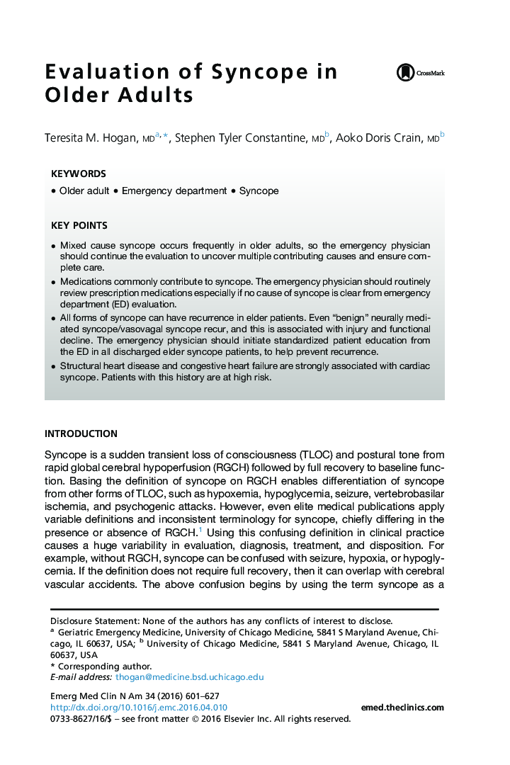 Evaluation of Syncope in Older Adults